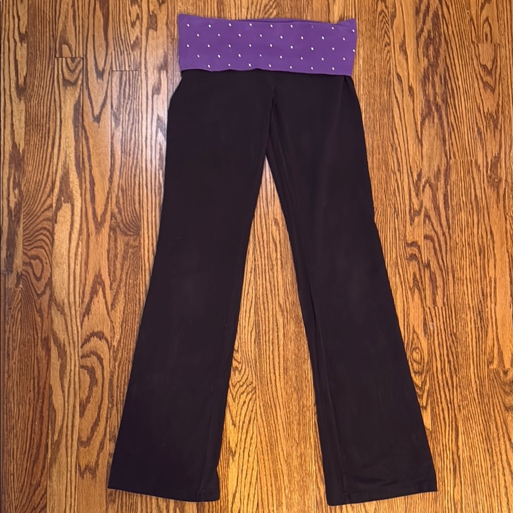Black Yoga Pants with Purple Rhinestone Waistband